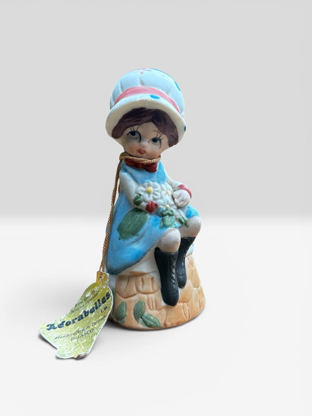 Vintage 1978 Jasco Adorabelles Bell Figurine Girl w/ Flowers Original Tag